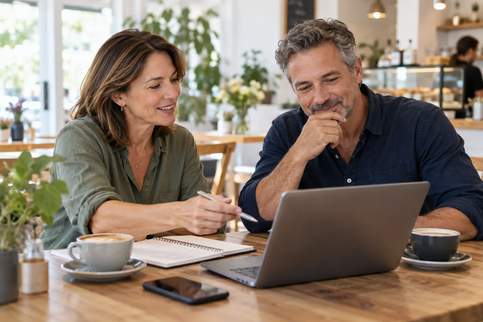 Illustrative photograph of a relaxed small business conversation
